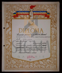 DIPLOMA &amp;quot; CINTAREA ROMANIEI&amp;quot; LAUREAT, SCRIITORULUI RADU TUDORAN, 1987 foto