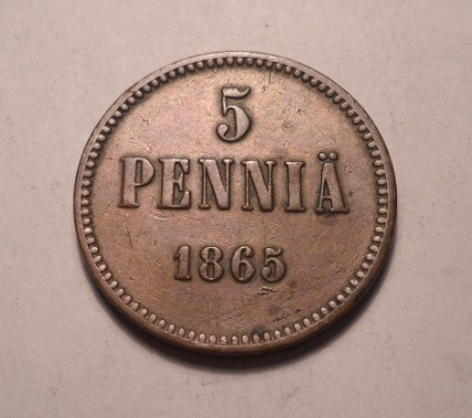 Finlanda Rusia 5 Pennia 1865