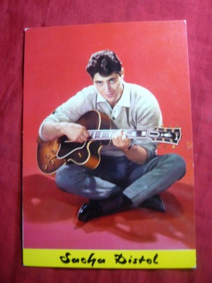 Ilustrata - Vedete- Sacha Distel cu autograf imprimat foto
