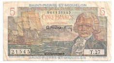 SAINT PIERRE ET MIQUELON 5 francs franci ND (1950-60) F foto