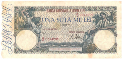 SV * Romania 100000 / 100.000 LEI 1946 , 20 decembrie XF+ foto