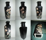Vaza Orientala Portelan Neagra Flori Portocalii 20cm, Decorativa