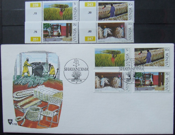 VENDA 1982 - INDUSTRIA FIBRELOR, 4 VALORI NEOBLIT SI 1 FDC OBLITERAT - AS 075