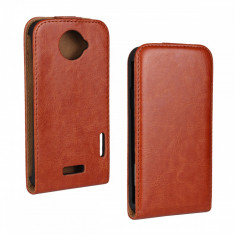 Husa flip maro HTC One X material sintetic + folie protectie ecran foto