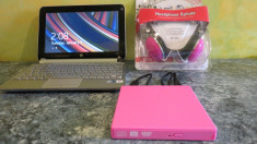 Laptop HP Mini pink cu dvd writer extern si casti pink bonus foto