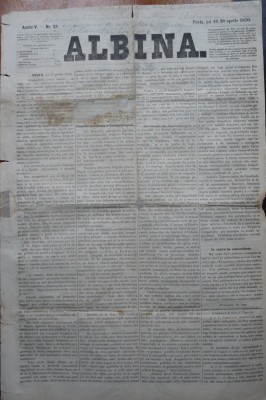 Ziarul Albina , nr. 32 , 1870 , Budapesta , in limba romana , Director V. Babes foto