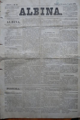 Ziarul Albina , nr. 26 , 1870 , Budapesta , in limba romana , Director V. Babes foto