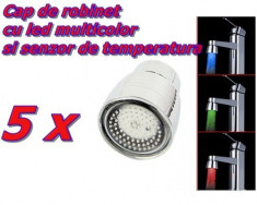 Set 5 bucati Cap de Robinet cu LED in 3 culori + Senzori de temperatura foto
