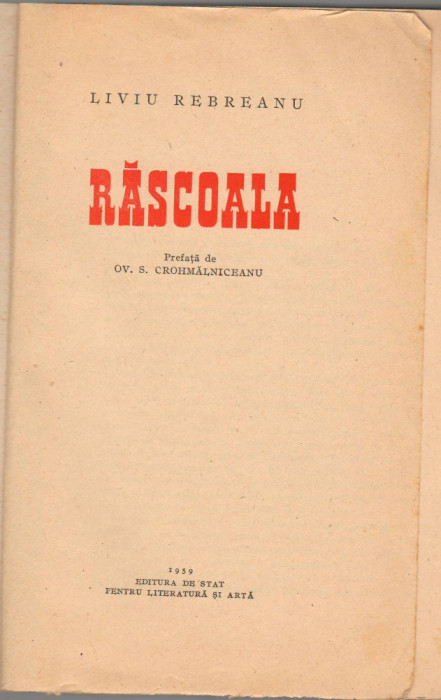 (C6582) LIVIU REBREANU - RASCOALA, 1959