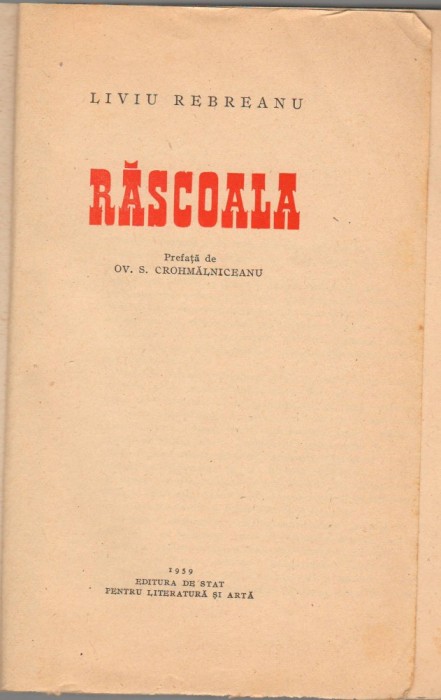 (C6582) LIVIU REBREANU - RASCOALA, 1959