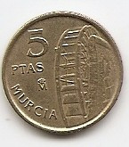 Spania 5 Pesetas 1999 (Murcia), 17.5 mm, KM-1008 foto