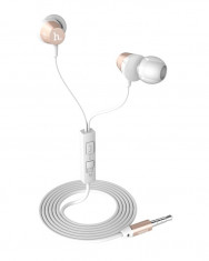 Casti audio stereo in-ear Hoco, Apple, iPhone,Samsung,universale, ALB cu GOLD foto