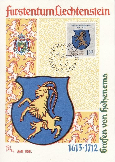 3712 - Lichtenstein 1964 - carte maxima