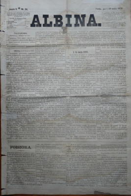 Ziarul Albina , nr. 36 , 1870 , Budapesta , in limba romana , Director V. Babes foto