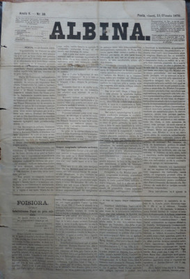 Ziarul Albina , nr. 39 , 1870 , Budapesta , in limba romana , Director V. Babes foto