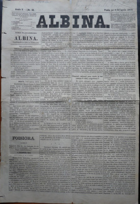 Ziarul Albina , nr. 30 , 1870 , Budapesta , in limba romana , Director V. Babes foto