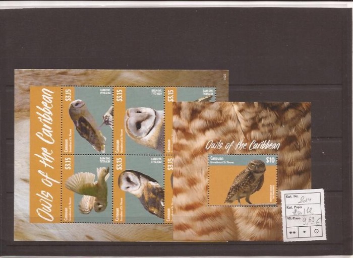 Canouan - Caribbean Owls 2014 - s/s + bl.
