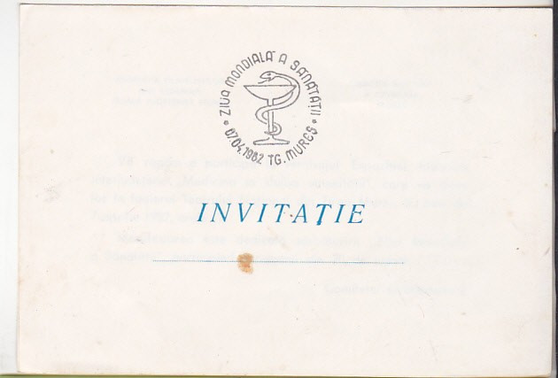 bnk cp Invitatie Expofil Tg Mures 1982 - Ziua Mondiala a Sanatatii