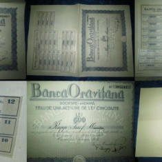 Act vechi Banca Oravitana-Titlu 500lei 1926,35.5/ 24.5 cm.