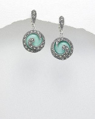 Cercei argint cu marcasite si pietre semi-pretioase Turquoise foto