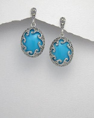 Cercei argint cu marcasite si pietre semi-pretioase Turquoise foto