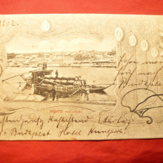 Ilustrata -Ambarcatiune pe Raul Douro ,Portugalia , circulat 1902
