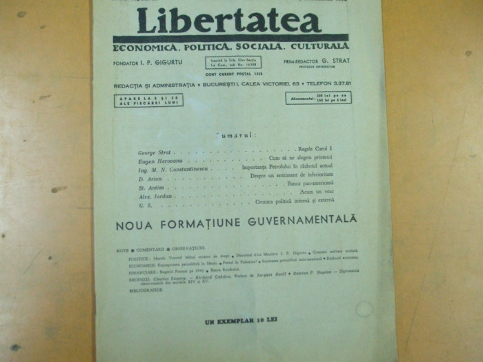 Libertatea 2 decembrie 1939 Herovanu Carol I petrol Arion Antim Iordan