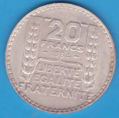 (6) MONEDA DIN ARGINT FRANTA - 20 FRANCS 1934, 20 GRAME foto