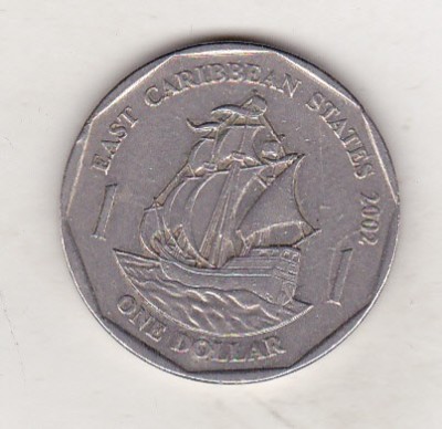 bnk mnd East Caribbean States 1 dollar 2002 , corabie foto