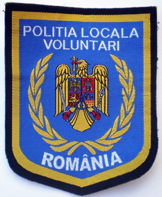 5.517 ROMANIA ECUSON EMBLEMA PATCH POLITIA LOCALA VOLUNTARI 101/82mm foto