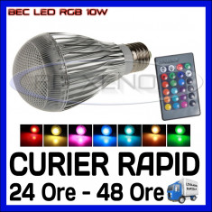 BEC LED E27 10W RGB MULTICOLOR - CU TELECOMANDA - 16 CULORI - 220V foto