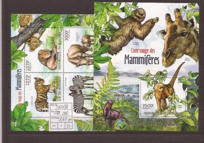 Burundi - animale in liste rosu 2625/8+bl.249 foto