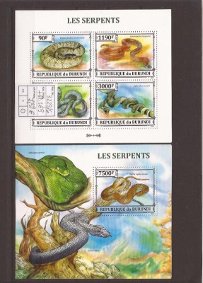 Burundi - serpents 3223/6+bl.369 foto