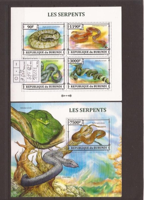 Burundi - serpents 3223/6+bl.369