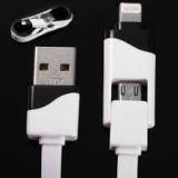 Cablu de Date 2 in 1 iPhone 5/6 + Micro USB Alb/Negru Bulk