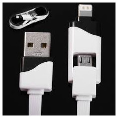 Cablu de Date 2 in 1 iPhone 5/6 + Micro USB Alb/Negru Bulk