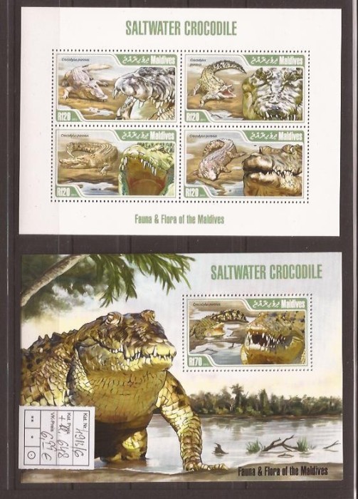 Maldives - crocodile 4913/6+bl.648
