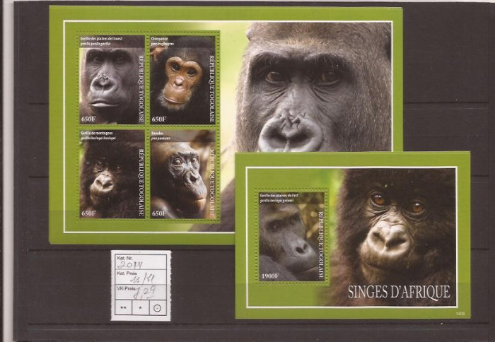 Togo - 2014 - Gorilla / Chimpanze - s/s+bl.