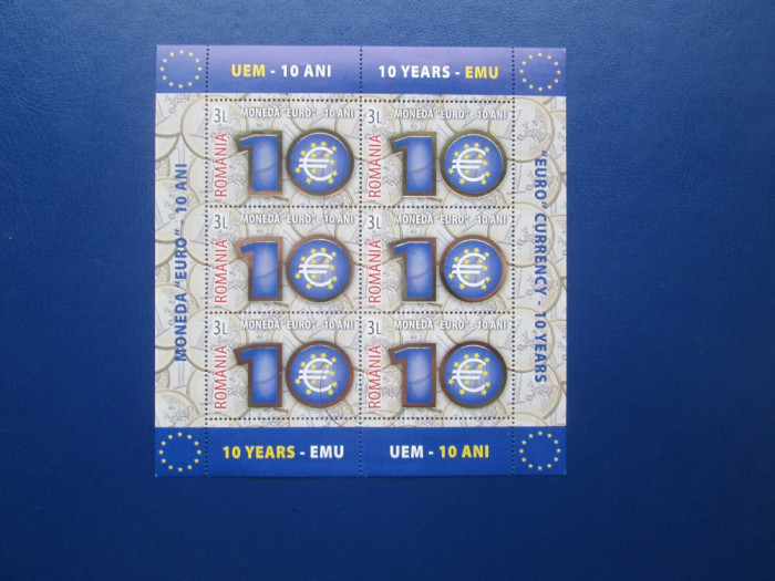 TIMBRE ROMANIA COLITA MONEDA EURO 10 ANI