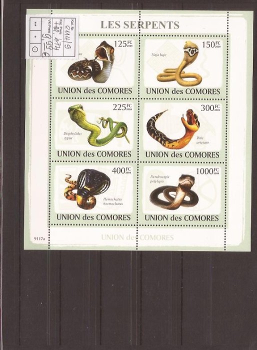 Comores - serpents - 2114/9+bl.474