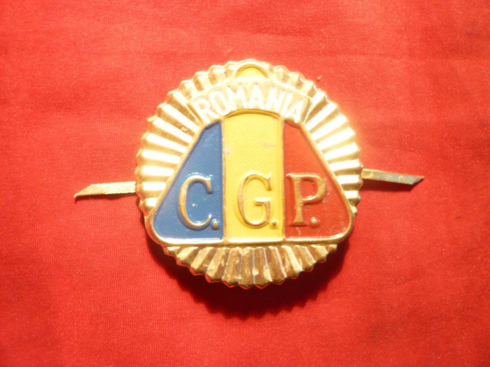 Insigna Sapca CGP -Corp Gardieni Publici , metal si email , d =4,2 cm