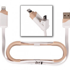 Cablu de Date 2 in 1 iPhone 5/6 + Micro USB Alb/Crem Bulk