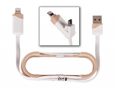 Cablu de Date 2 in 1 iPhone 5/6 + Micro USB Alb/Crem Bulk foto