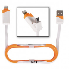 Cablu de Date 2 in 1 iPhone 5/6 + Micro USB Alb/Orange Bulk