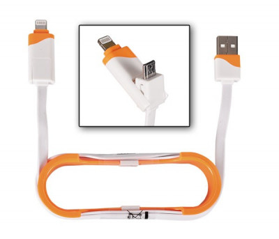 Cablu de Date 2 in 1 iPhone 5/6 + Micro USB Alb/Orange Bulk foto