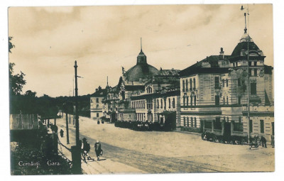 2572 - CERNAUTI, Bucovina, Railway Station - old postcard, real PHOTO - unused foto
