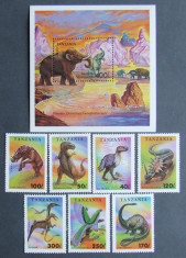 TANZANIA 1991 - DINOZAURI 7 VALORI SI 1 S/S, NEOBLITERATE - E1817 foto