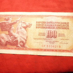 Bancnota 100 Dinari 1986 Yugoslavia , cal.medie-Buna ,cu fir control