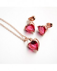 Set bijuterii Sweet Love rose inchis cu cristale, placata cu aur 18K si garantie 6 luni foto