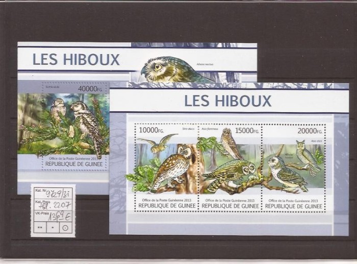Guinea - owls - pasari 9729/31+bl.2207